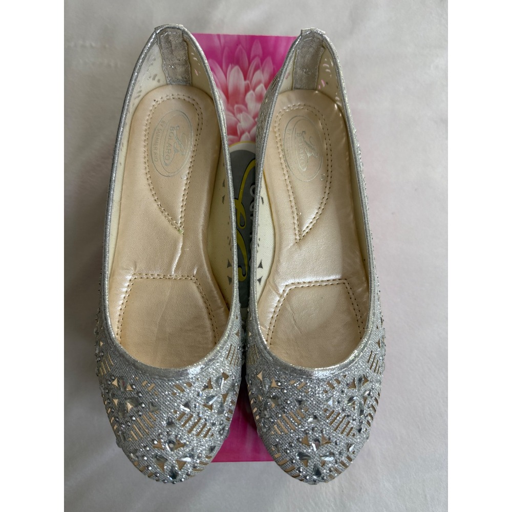 Bolaro by Summer Rio Womens Silver Rhinestone Laser Cut Ballet Flats SF5307 6 - Picture 2 of 9
